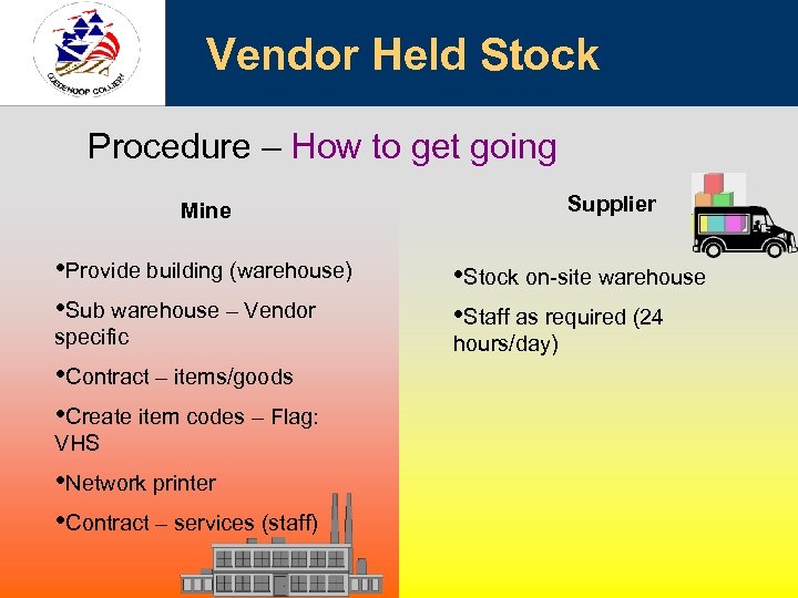 Vendor Held Stock Procedure – How to get going Supplier Mine • Provide building