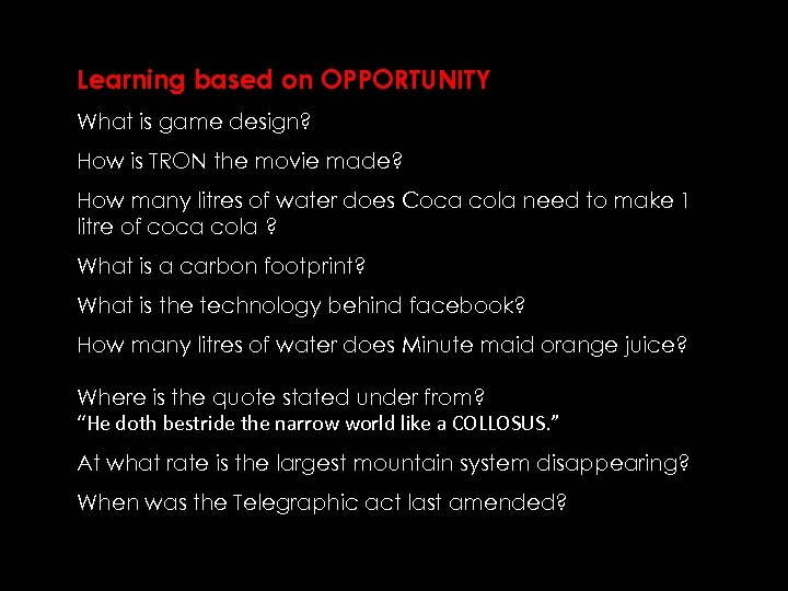 Learning based on OPPORTUNITY What is game design? How is TRON the movie made?