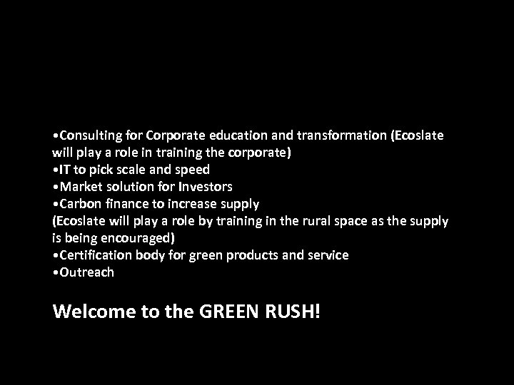  • Consulting for Corporate education and transformation (Ecoslate will play a role in