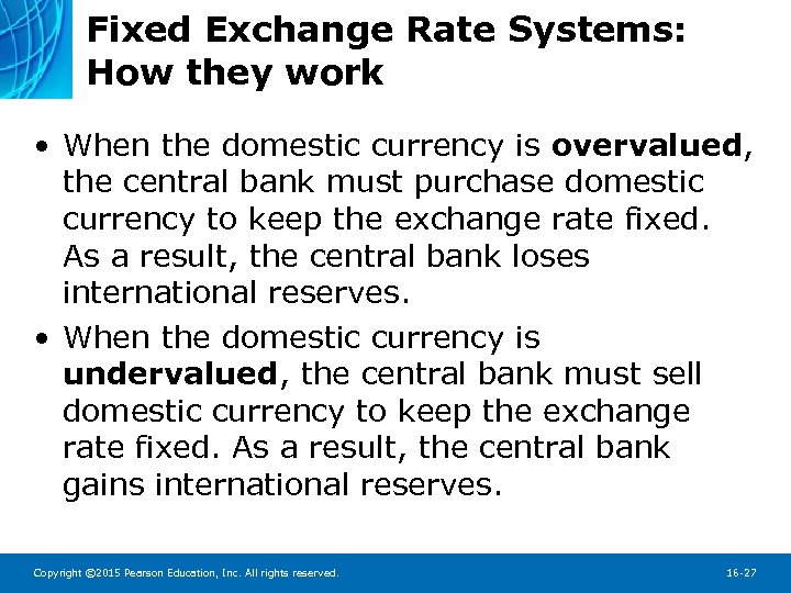 Fixed Exchange Rate Systems: How they work • When the domestic currency is overvalued,
