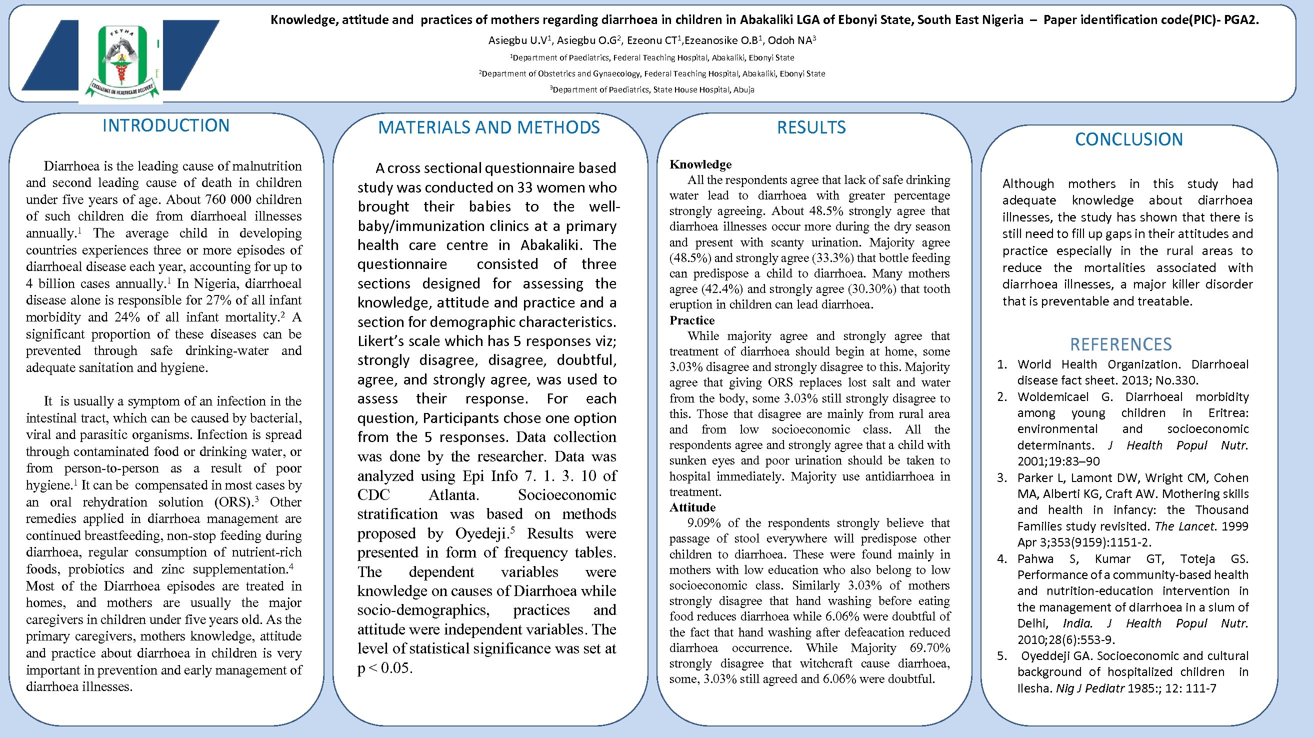 Knowledge, attitude and practices of mothers regarding diarrhoea in children in Abakaliki LGA of