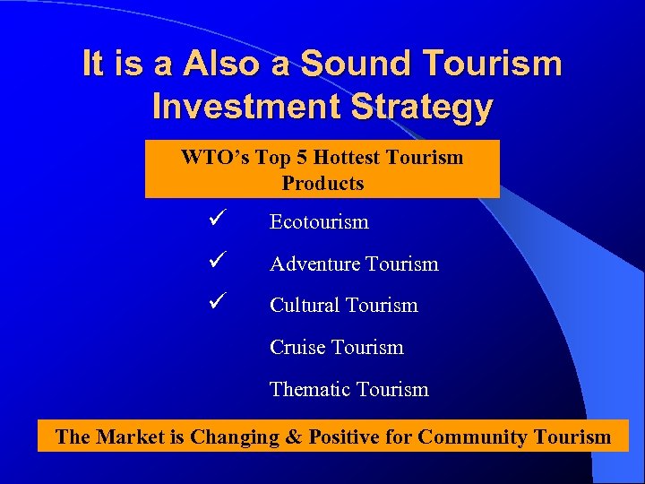 It is a Also a Sound Tourism Investment Strategy WTO’s Top 5 Hottest Tourism