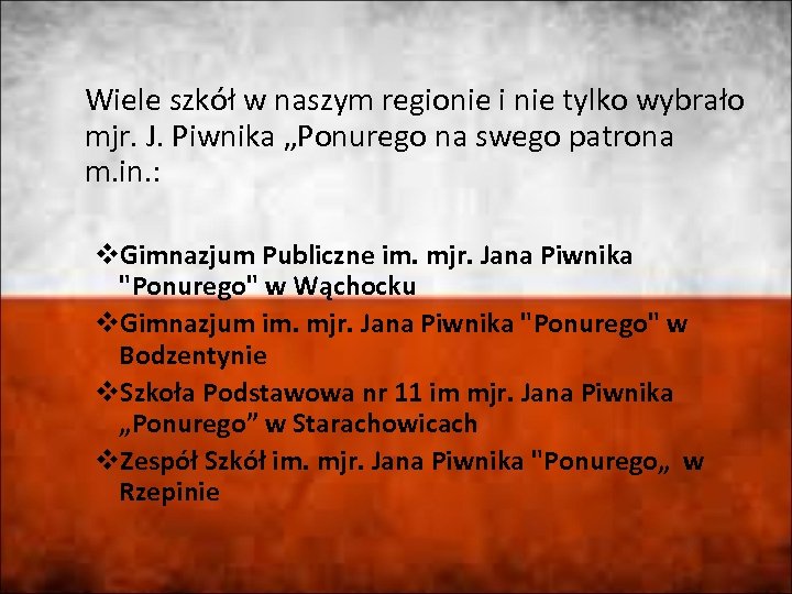 Wiele szkół w naszym regionie i nie tylko wybrało mjr. J. Piwnika „Ponurego na