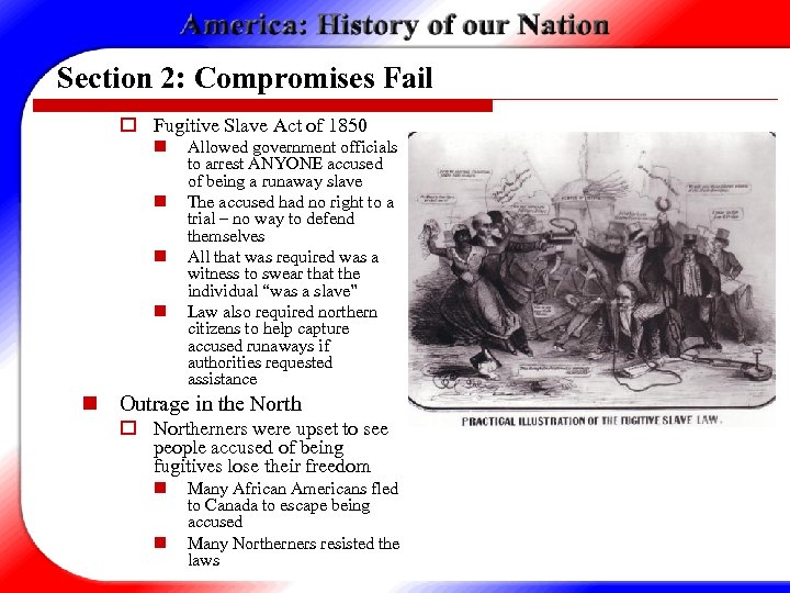 Section 2: Compromises Fail o Fugitive Slave Act of 1850 n n Allowed government