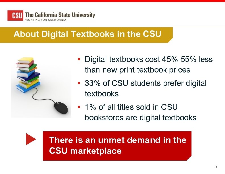About Digital Textbooks in the CSU § Digital textbooks cost 45%-55% less than new