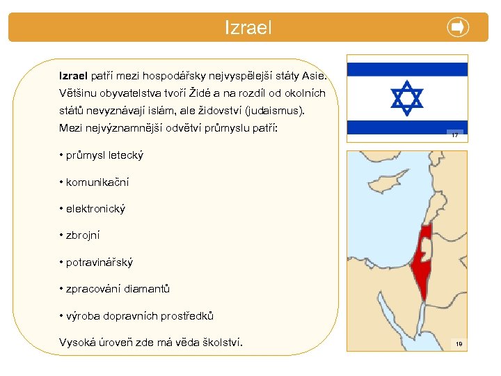 X. Zajímavosti Izrael patří mezi hospodářsky nejvyspělejší státy Asie. Většinu obyvatelstva tvoří Židé a