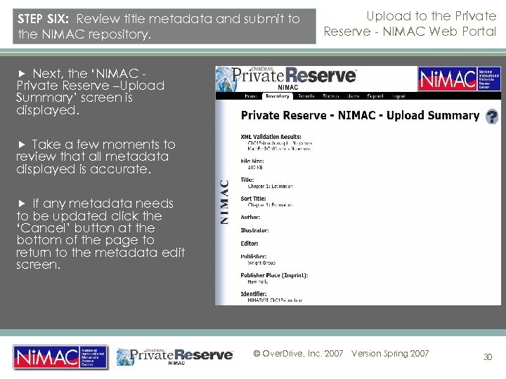 STEP SIX: Review title metadata and submit to the NIMAC repository. Upload to the