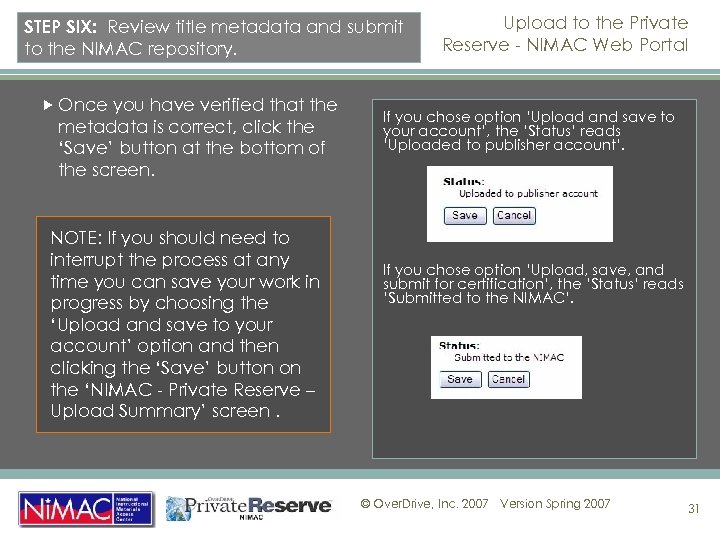 STEP SIX: Review title metadata and submit to the NIMAC repository. Once you have