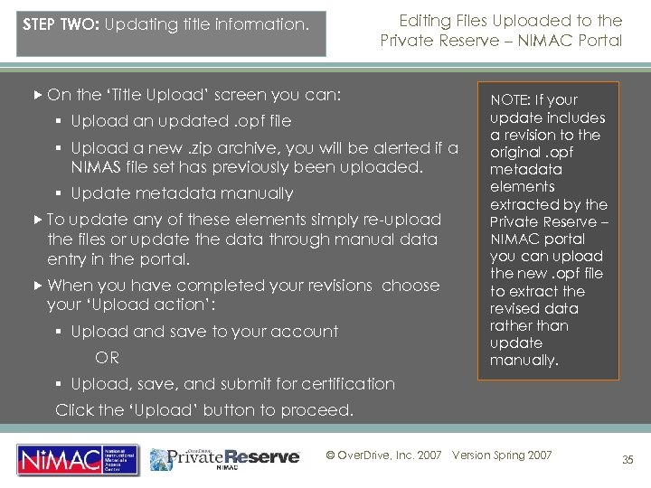 Editing Files Uploaded to the Private Reserve – NIMAC Portal STEP TWO: Updating title