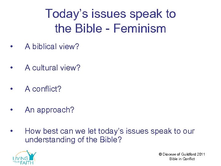 Today’s issues speak to the Bible - Feminism • A biblical view? • A