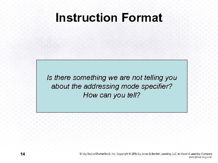 Instruction Format Is there something we are not telling you about the addressing mode