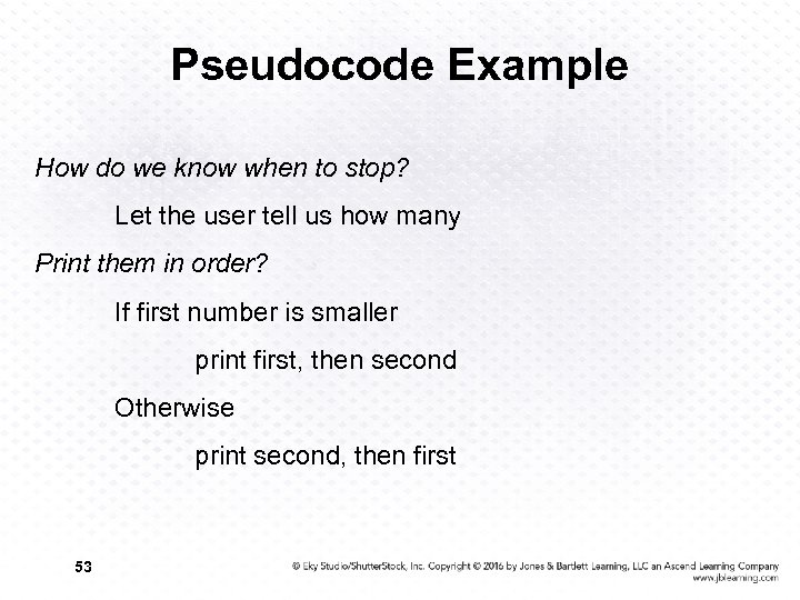 Pseudocode Example How do we know when to stop? Let the user tell us