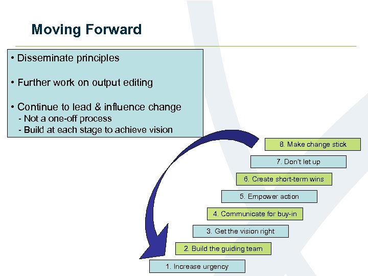 Moving Forward • Disseminate principles • Further work on output editing • Continue to