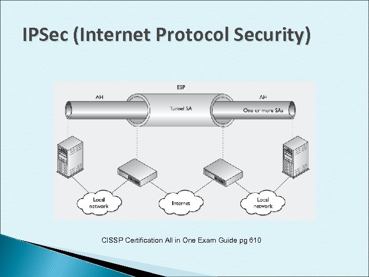 IPSec (Internet Protocol Security) CISSP Certification All in One Exam Guide pg 610 