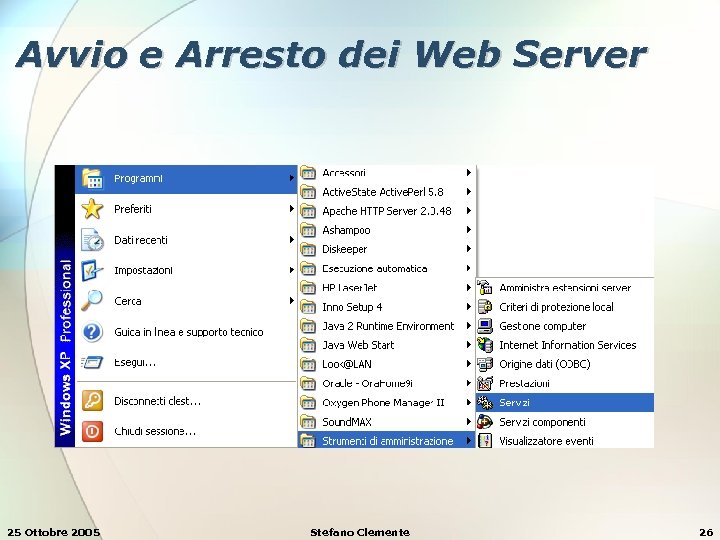 Avvio e Arresto dei Web Server 25 Ottobre 2005 Stefano Clemente 26 