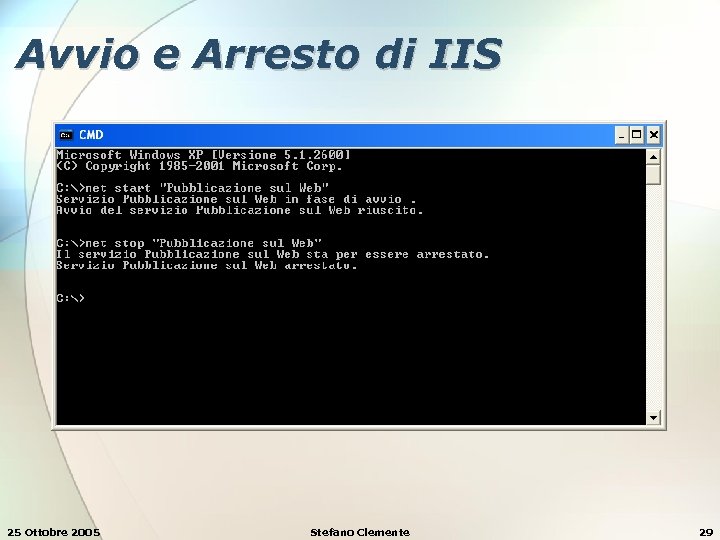 Avvio e Arresto di IIS 25 Ottobre 2005 Stefano Clemente 29 