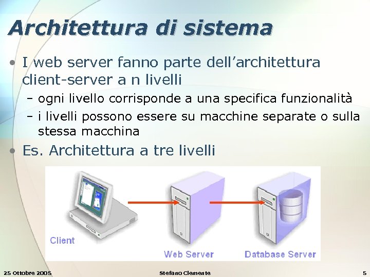 Architettura di sistema • I web server fanno parte dell’architettura client-server a n livelli