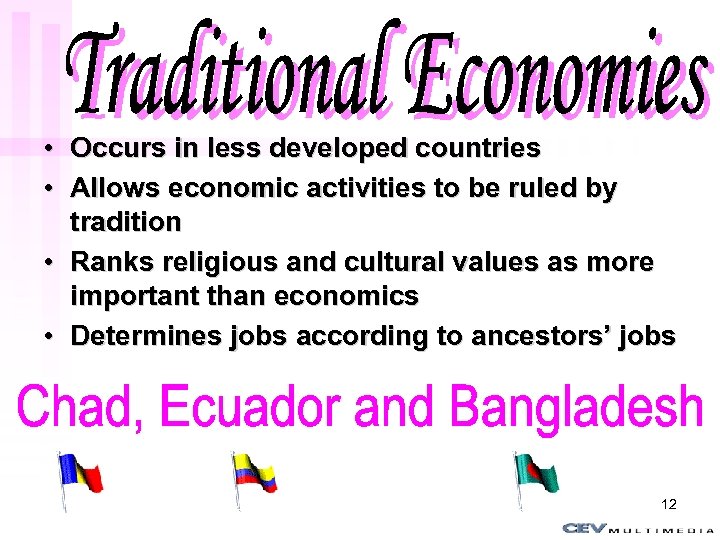 Traditional Economies • Occurs in less developed countries • Allows economic activities to be