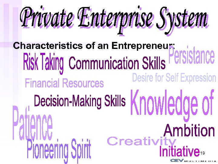 Private Enterprise System Characteristics of an Entrepreneur: 19 