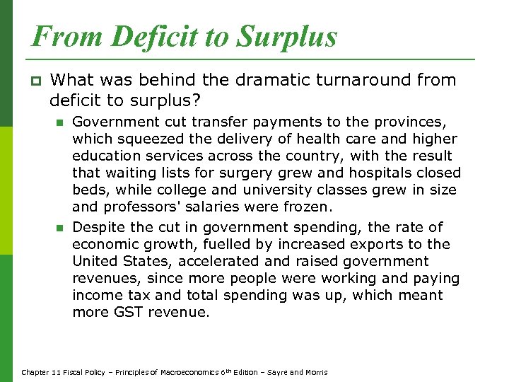 From Deficit to Surplus p What was behind the dramatic turnaround from deficit to