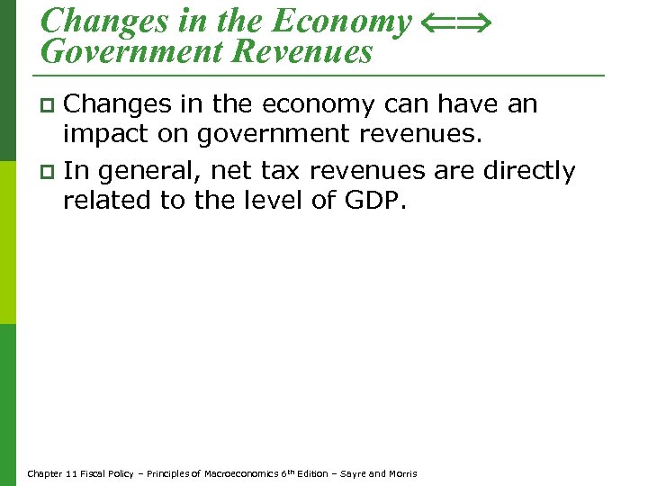 Changes in the Economy Government Revenues Changes in the economy can have an impact