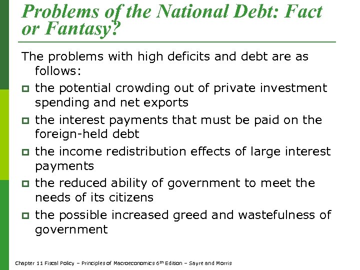 Problems of the National Debt: Fact or Fantasy? The problems with high deficits and