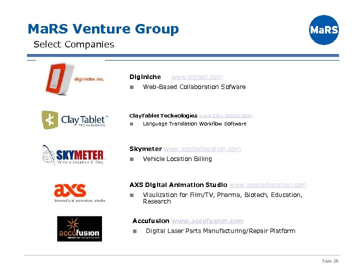 Ma. RS Venture Group Select Companies Diginiche ¢ www. octopz. com Web-Based Collaboration Sofware