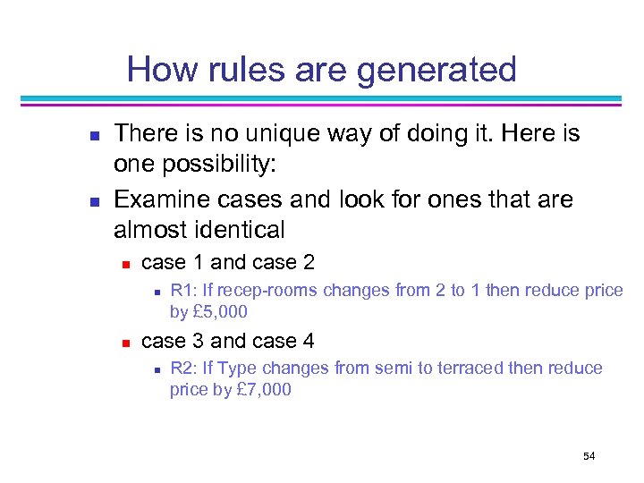 How rules are generated n n There is no unique way of doing it.