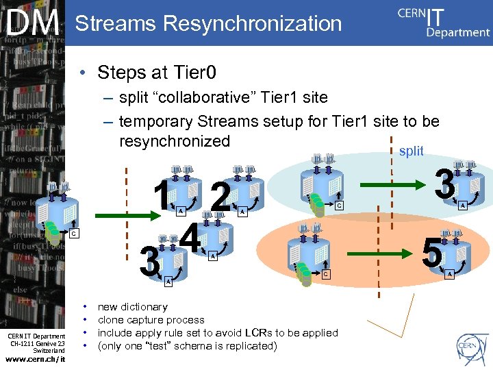 Streams Resynchronization • Steps at Tier 0 – split “collaborative” Tier 1 site –