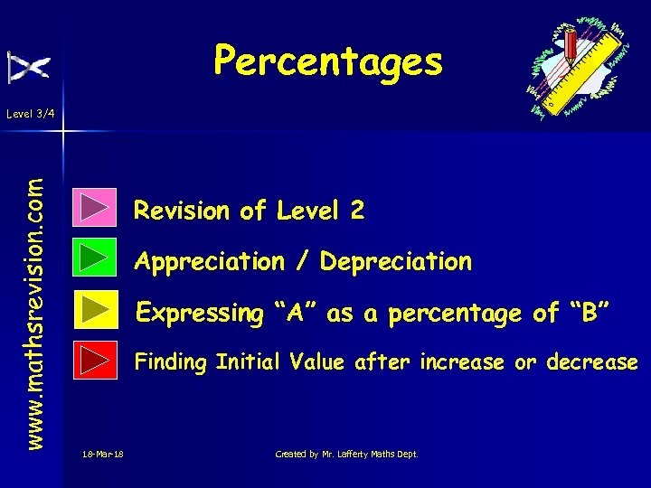 Percentages www. mathsrevision. com Level 3/4 Revision of Level 2 Appreciation / Depreciation Expressing