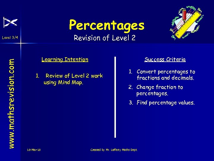 Percentages Revision of Level 2 www. mathsrevision. com Level 3/4 Learning Intention 1. Success