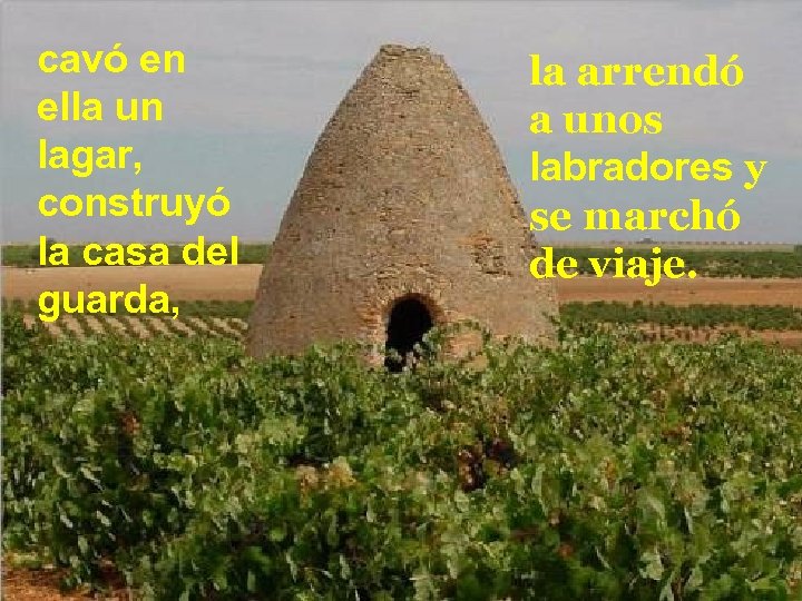 cavó en ella un lagar, construyó la casa del guarda, la arrendó a unos