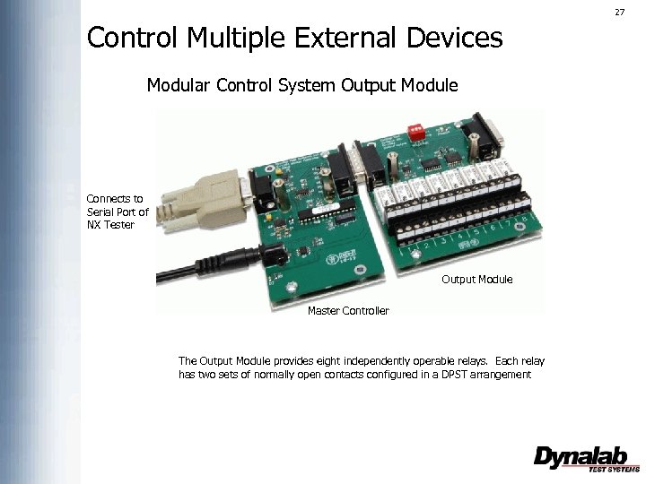27 Control Multiple External Devices Modular Control System Output Module Connects to Serial Port