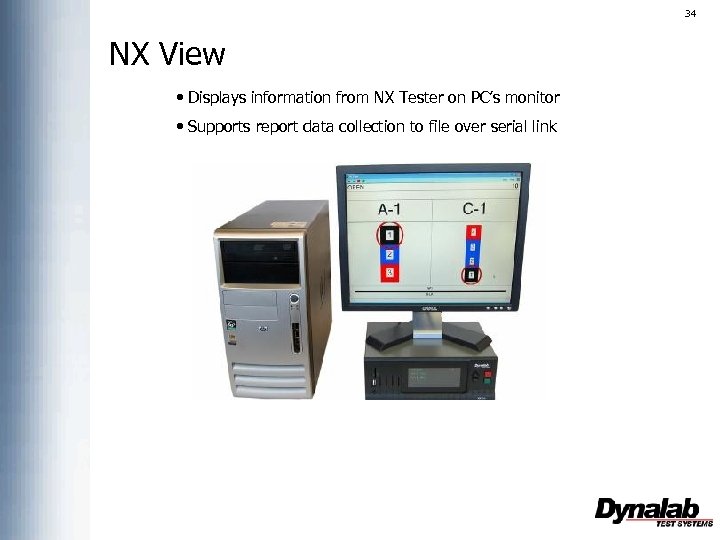 34 NX View • Displays information from NX Tester on PC’s monitor • Supports