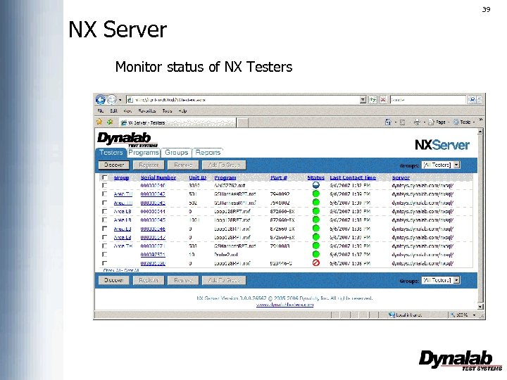 39 NX Server Monitor status of NX Testers 