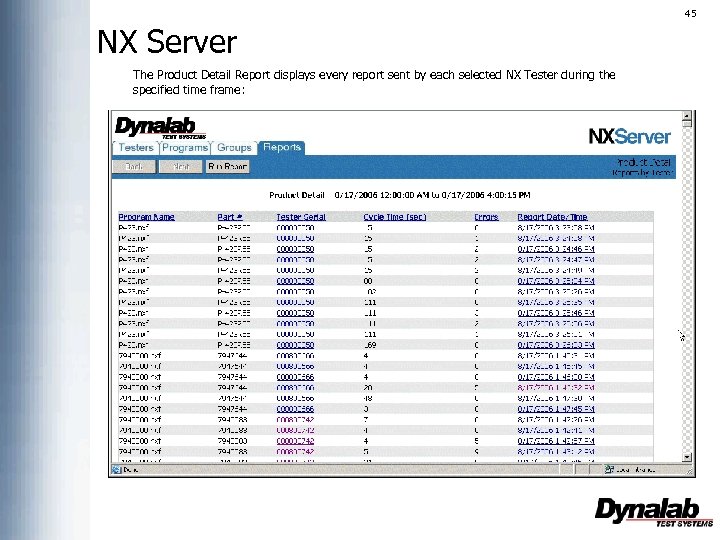 45 NX Server The Product Detail Report displays every report sent by each selected