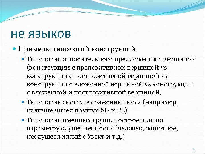 не языков Примеры типологий конструкций Типология относительного предложения с вершиной (конструкции с препозитивной вершиной