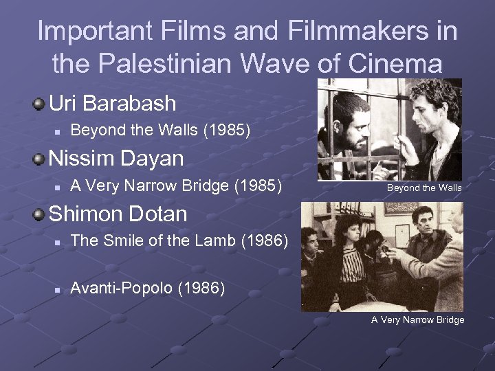 Important Films and Filmmakers in the Palestinian Wave of Cinema Uri Barabash n Beyond