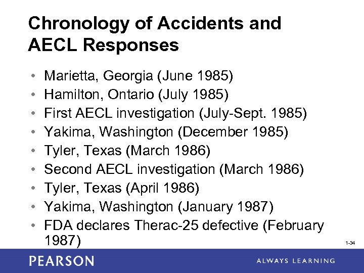 Chronology of Accidents and AECL Responses • • • Marietta, Georgia (June 1985) Hamilton,