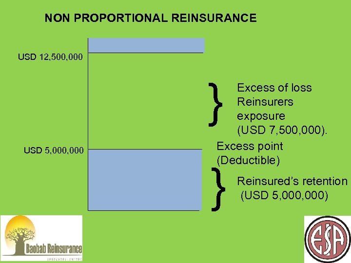 NON PROPORTIONAL REINSURANCE USD 12, 500, 000 } USD 5, 000 Excess of loss