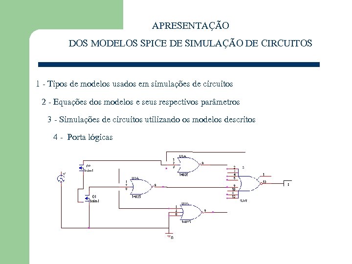 APRESENTAÇÃO DOS MODELOS SPICE DE SIMULAÇÃO DE CIRCUITOS 1 - Tipos de modelos usados
