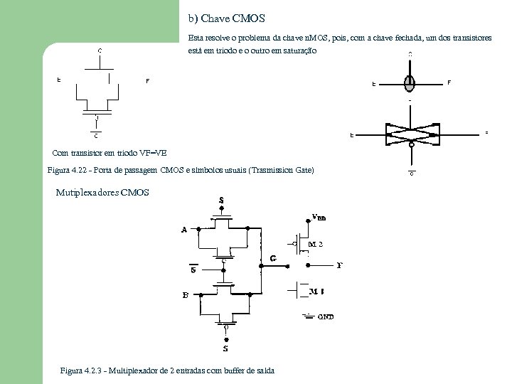b) Chave CMOS Esta resolve o problema da chave n. MOS, pois, com a