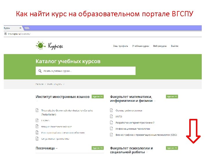 Как найти курс на образовательном портале ВГСПУ 