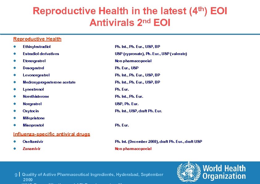 Reproductive Health in the latest (4 th) EOI Antivirals 2 nd EOI Reproductive Health