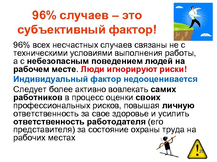 96% случаев – это субъективный фактор! 96% всех несчастных случаев связаны не с техническими