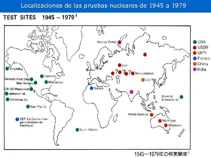 Localizaciones de las pruebas nucleares de 1945 a 1979 