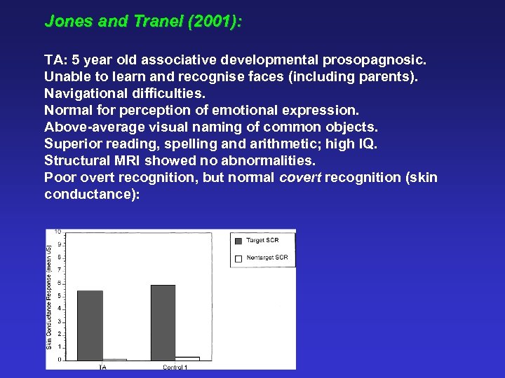 Jones and Tranel (2001): TA: 5 year old associative developmental prosopagnosic. Unable to learn