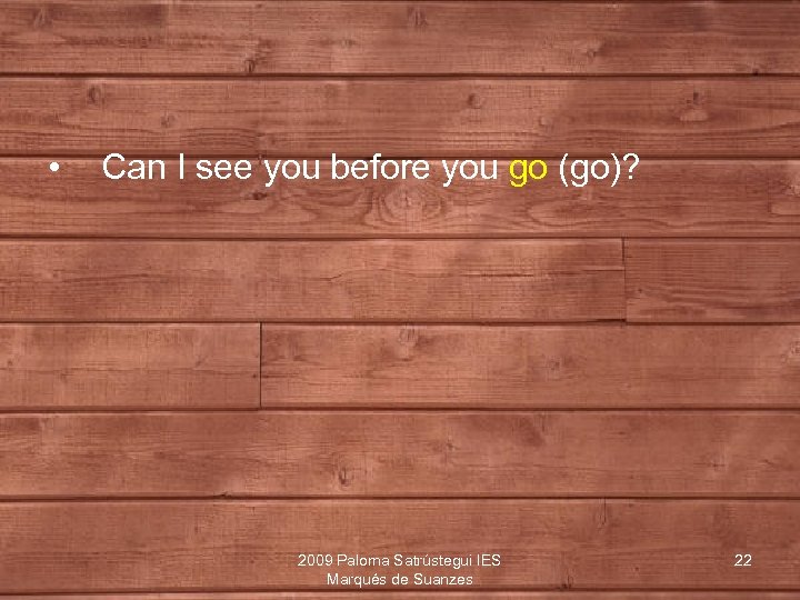  • Can I see you before you go (go)? 2009 Paloma Satrústegui IES