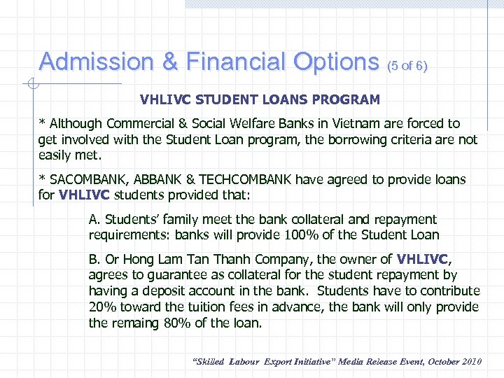 Admission & Financial Options (5 of 6) VHLIVC STUDENT LOANS PROGRAM * Although Commercial