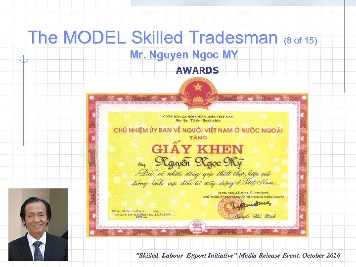 The MODEL Skilled Tradesman (8 of 15) Mr. Nguyen Ngoc MY AWARDS “Skilled Labour
